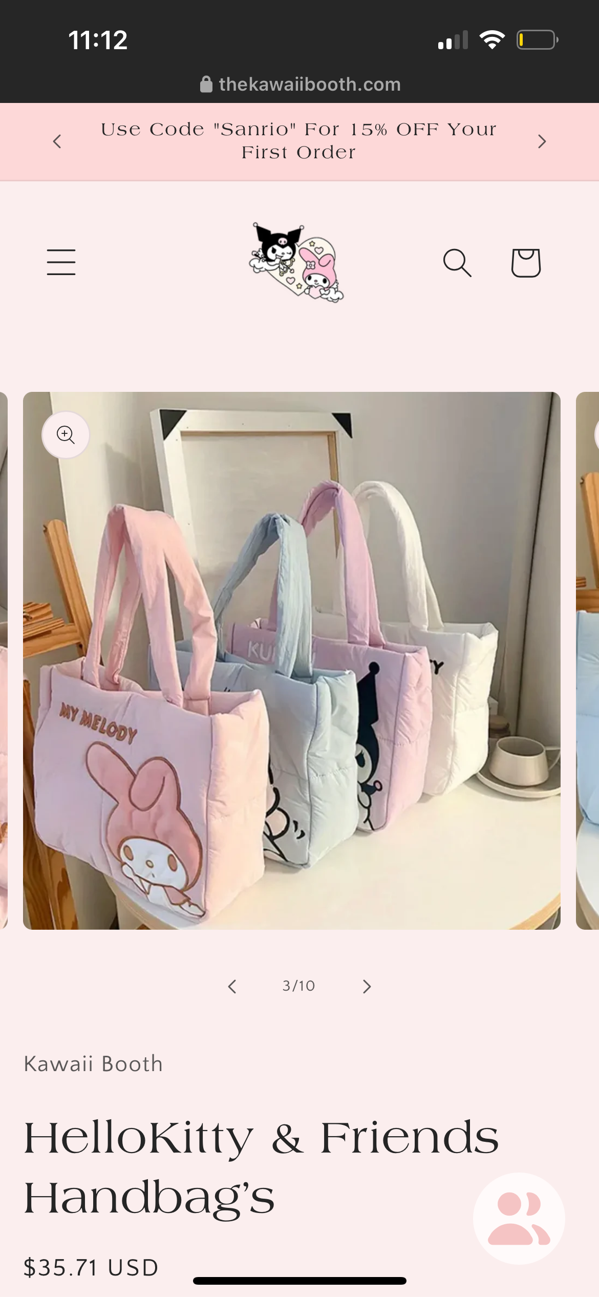 Genuine Sanrio Puffer Tote Bag